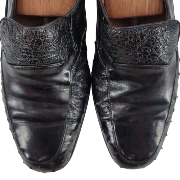 Vintage Bally Switzerland Exotic Ostrich Leather Dress Shoe Men 9.5 Brown Loafer - Picture 2 of 12